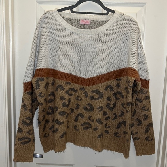 Pink Lily Sweaters - Pink Lily color block animal print sweater. Size M. Slightly oversized.